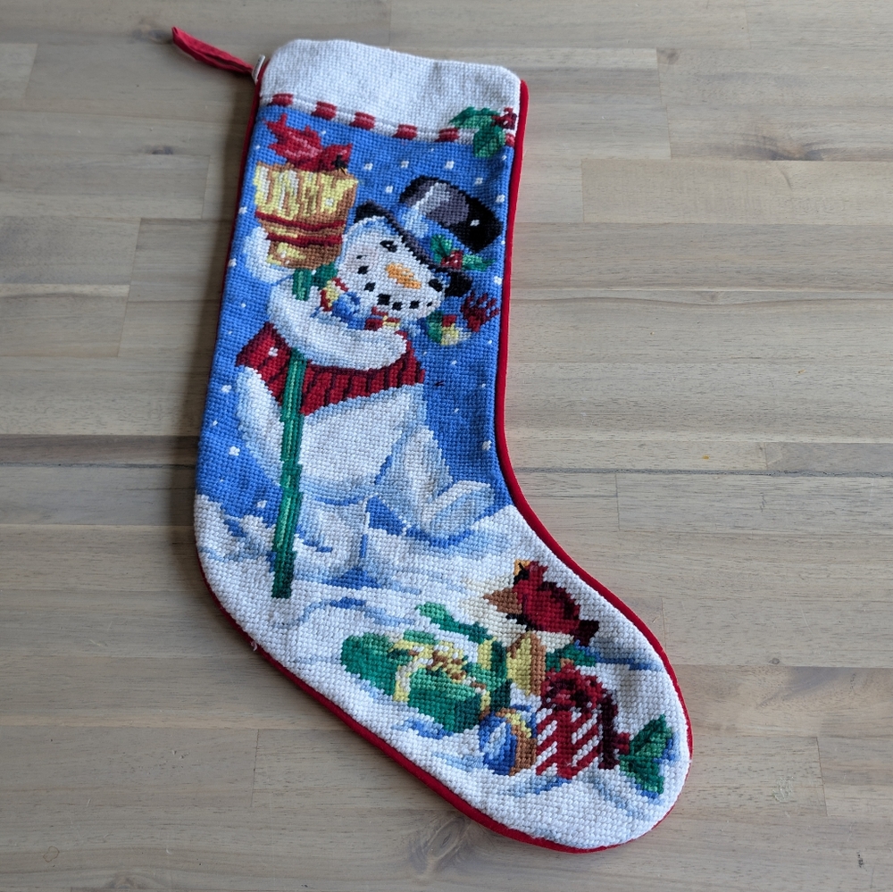 Christmas Hand Needlepoint Stocking Snowman, Embroidery